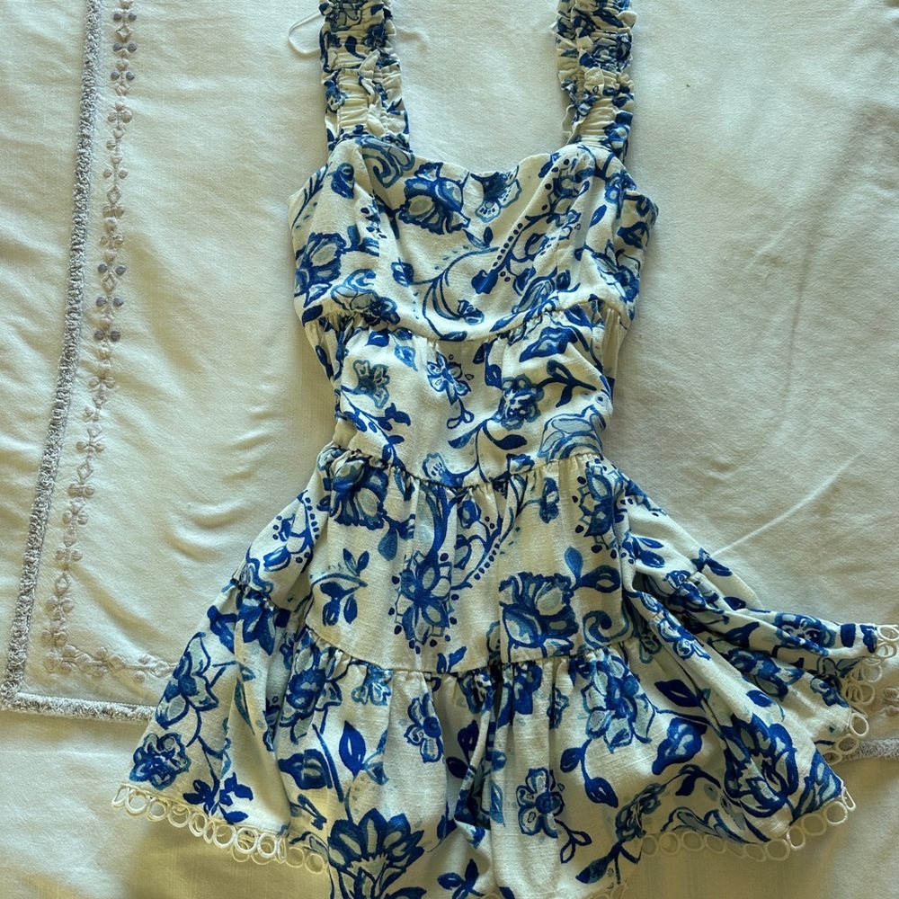 Aqua blue and white floral dress